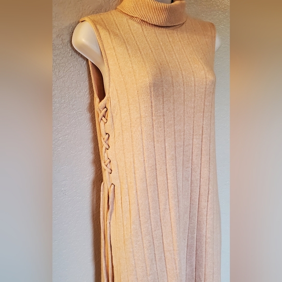 Anthropologie Lace up Maxi Turtleneck Ribbed Sleeveless Sweater Duster Sz Small - Picture 7 of 11